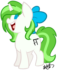 Size: 2173x2719 | Tagged: safe, artist:befishproductions, oc, oc only, oc:minty root, species:pony, species:unicorn, bow, chibi, hair bow, simple background, solo, transparent background