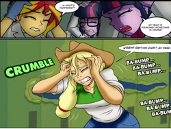 Size: 2560x1920 | Tagged: safe, artist:advanceddefense, artist:atariboy2600, artist:bluecarnationstudios, character:applejack, character:sunset shimmer, character:twilight sparkle, character:twilight sparkle (scitwi), species:eqg human, comic:the amazonian effect, comic:the amazonian effect ii, my little pony:equestria girls, comparison, explicit series, twolight