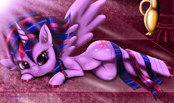 Size: 5400x3200 | Tagged: safe, artist:darksly, character:twilight sparkle, character:twilight sparkle (alicorn), species:alicorn, species:pony, alternate hairstyle, female, looking at you, mare, punklight sparkle, smiling, solo