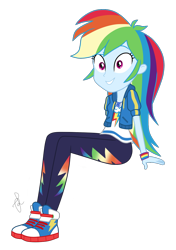 Size: 880x1250 | Tagged: safe, artist:ilaria122, character:rainbow dash, g4, my little pony: equestria girls, my little pony:equestria girls, clothing, converse, cute, female, geode of super speed, magical geodes, pants, shirt, shoes, simple background, sitting, sneakers, solo, sweatshirt, t-shirt, transparent background, wristband