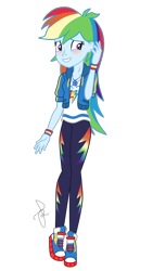Size: 540x960 | Tagged: safe, artist:ilaria122, character:rainbow dash, g4, my little pony: equestria girls, my little pony:equestria girls, blushing, clothing, converse, cute, dashabetes, embarrassed, geode of super speed, grin, magical geodes, nervous, nervous grin, pants, shirt, shoes, simple background, smiling, sneakers, sweatshirt, transparent background, wristband