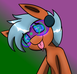 Size: 2198x2114 | Tagged: safe, artist:askhypnoswirl, oc, oc only, species:earth pony, species:pony, abstract background, blep, bust, earth pony oc, hypnogear, hypnosis, hypnotized, swirly eyes, tongue out, visor