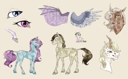 Size: 1320x820 | Tagged: safe, artist:dementra369, species:crystal pony, species:pony, bat wings, crystal, crystal horn, crystals on body, female, foal, headcanon, hooves, male, male and female, reference, reference sheet, simple background, smiling, transparent background, wings