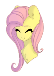 Size: 2150x3035 | Tagged: safe, artist:renka2802, artist:tigra0118, character:fluttershy, species:pony, bust, chest fluff, cute, ear fluff, eyes closed, female, mare, no nose, portrait, shyabetes, simple background, smiling, solo, transparent background