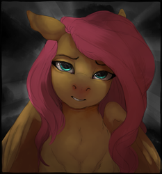 Size: 727x779 | Tagged: safe, artist:colorlesscupcake, edit, character:fluttershy, species:pegasus, species:pony, beautiful, cropped, female, floppy ears, lidded eyes, looking at you, mare, smiling, solo