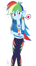 Size: 720x1300 | Tagged: safe, artist:ilaria122, character:rainbow dash, g4, my little pony: equestria girls, my little pony:equestria girls, blushing, clothing, crush, cute, dashabetes, embarrassed, geode of super speed, grin, heart, magical geodes, nervous, nervous grin, pants, shirt, simple background, smiling, sweatshirt, t-shirt, transparent background, wristband