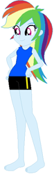 Size: 1913x6112 | Tagged: safe, artist:jawsandgumballfan24, character:rainbow dash, my little pony:equestria girls, barefoot, clothing, feet, female, happy, shorts, smiling, solo, tank top