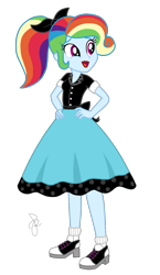 Size: 750x1290 | Tagged: safe, artist:ilaria122, base used, character:rainbow dash, equestria girls:rollercoaster of friendship, g4, my little pony: equestria girls, my little pony:equestria girls, 1950s, 1950s rainbow dash, 50's fashion, alternate hairstyle, beautiful, clothing, cute, hand on hip, hands on hip, lipstick, makeup, model, modeling, ponytail, poodle skirt, rainbow dash always dresses in style, shirt, shoes, simple background, skirt, sockhop, socks, transparent background