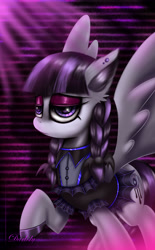 Size: 2600x4200 | Tagged: safe, artist:darksly, character:inky rose, species:pegasus, species:pony, episode:honest apple, g4, my little pony: friendship is magic, clothing, commission, eyeshadow, female, goth, lidded eyes, makeup, mare, solo