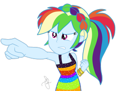 Size: 1024x768 | Tagged: safe, artist:ilaria122, character:rainbow dash, equestria girls:spring breakdown, g4, my little pony: equestria girls, my little pony:equestria girls, spoiler:eqg series (season 2), 2019, alternate hairstyle, bracelet, braid, clothing, comic con, dress, female, fist, jewelry, pointing, ponytail, rainbow dash always dresses in style, san diego comic con, sdcc 2018, simple background, sleeveless, solo, transparent background
