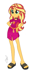 Size: 500x1000 | Tagged: safe, artist:cookiechans2, artist:ilaria122, character:sunset shimmer, episode:i'm on a yacht, equestria girls:spring breakdown, g4, my little pony: equestria girls, my little pony:equestria girls, spoiler:eqg series (season 2), 2019, alternate hairstyle, belt, choker, clothing, comic con, cruise outfit, dress, female, geode of empathy, hand on hip, legs, magical geodes, san diego comic con, sandals, sdcc 2018, simple background, solo, transparent background