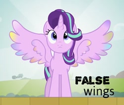 Size: 568x479 | Tagged: safe, artist:forgalorga, edit, editor:alelovescool, character:starlight glimmer, species:alicorn, species:pony, alicornified, cute, false, female, my little pony, race swap, solo, starlicorn, wings, xk-class end-of-the-world scenario, youtube link
