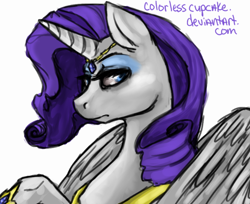 Size: 754x616 | Tagged: safe, artist:colorlesscupcake, character:rarity, species:alicorn, species:pony, 30 minute art challenge, alicornified, female, race swap, raricorn, solo
