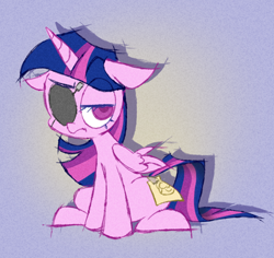 Size: 980x924 | Tagged: safe, artist:thegreatrouge, character:twilight sparkle, character:twilight sparkle (alicorn), species:alicorn, species:pony, episode:friendship university, g4, my little pony: friendship is magic, eyepatch, eyepatch (disguise), fake cutie mark, female, floppy ears, mare, paper-thin disguise, solo