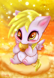 Size: 3900x5550 | Tagged: safe, artist:darksly, character:derpy hooves, species:pegasus, species:pony, chibi, cute, derpabetes, female, food, heart eyes, muffin, solo, weapons-grade cute, wingding eyes