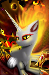 Size: 2100x3200 | Tagged: safe, artist:darksly, character:daybreaker, character:princess celestia, species:alicorn, species:pony, female, lidded eyes, looking at you, mane of fire, no armor, solo