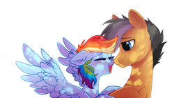 Size: 2656x1505 | Tagged: safe, artist:mirtash, rcf community, character:quibble pants, character:rainbow dash, species:pegasus, species:pony, ship:quibbledash, cute, dappled sunlight, dashabetes, female, male, mare, shipping, simple background, smiling, stallion, straight
