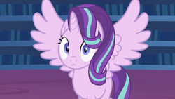 Size: 1280x720 | Tagged: safe, artist:forgalorga, character:starlight glimmer, species:alicorn, species:pony, alicornified, looking at you, race swap, spread wings, staring into your soul, starlicorn, wings, xk-class end-of-the-world scenario, youtube link