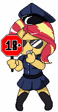 Size: 120x230 | Tagged: safe, artist:badhthebrad, artist:cdv, character:sunset shimmer, my little pony:equestria girls, animated, clothing, commission, costume, female, gif, pixel art, police, sign, solo