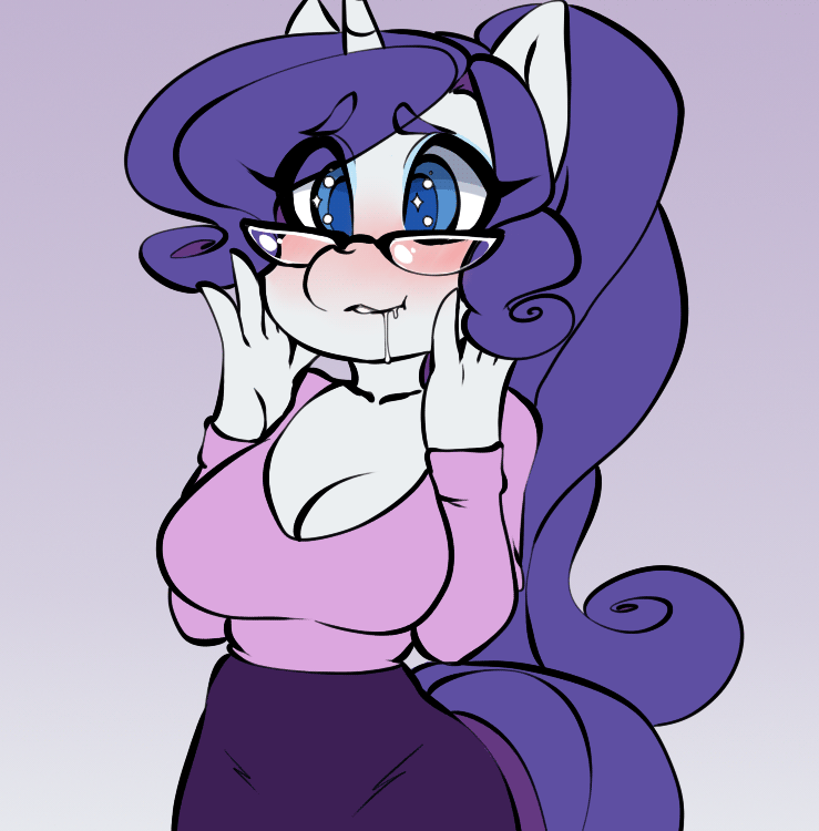 Size: 739x750 | Tagged: safe, artist:tolsticot, character:rarity, species:anthro, species:pony, species:unicorn, animated, breasts, busty rarity, cleavage, drool, explicit source, female, solo, sparkling eyes, starry eyes, wingding eyes