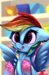 Size: 2940x4480 | Tagged: safe, artist:darksly, character:rainbow dash, species:pony, episode:the end in friend, g4, my little pony: friendship is magic, cute, dashabetes, female, glitter, mare, smiling, solo