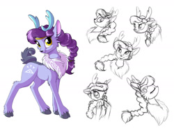 Size: 1800x1350 | Tagged: safe, artist:sirzi, oc, oc only, oc:niceprill, species:deer, alternate spotsign, antlers, barely pony related, chest fluff, cloven hooves, deer oc, dissapoint, doe, emotions, eyes closed, female, happy, non-pony oc, nordeer, original species, redesign, sketch, sketch dump, smiley face, solo