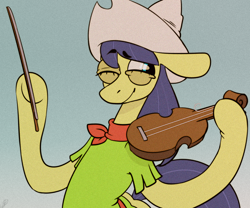 Size: 1500x1250 | Tagged: safe, artist:tigra0118, character:fiddlesticks, species:earth pony, species:pony, apple family member, background pony, clothing, female, fiddle, mare, musical instrument, my little pony, solo