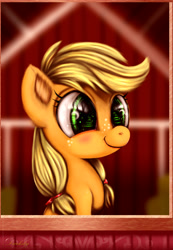 Size: 4500x6500 | Tagged: safe, artist:darksly, character:applejack, species:earth pony, species:pony, absurd resolution, barn, cute, female, filly, filly applejack, freckles, jackabetes, solo, younger