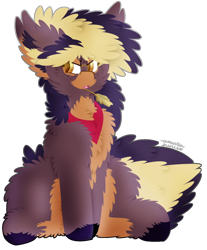 Size: 1024x1238 | Tagged: safe, artist:vanillaswirl6, oc, oc only, oc:double kicker, species:pony, bandana, colored hooves, colored pupils, commission, fluffy, freckles, open mouth, signature, simple background, sitting, transparent background