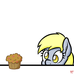 Size: 500x500 | Tagged: safe, artist:yakoshi, character:derpy hooves, species:pegasus, species:pony, everything is fixed, female, food, looking at something, mare, muffin, simple background, solo, soon, transparent background
