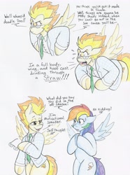 Size: 4521x6089 | Tagged: safe, artist:flicker-show, character:rainbow dash, character:spitfire, species:pegasus, species:pony, episode:the washouts, g4, my little pony: friendship is magic, absurd resolution, angry, bipedal, chris farley, cross-popping veins, dialogue, female, glasses, looking at each other, mare, matt foley, open mouth, saturday night live, shout, shrunken pupils, smiling, spread wings, sweat, sweatdrop, text, underhoof, wings