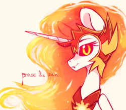 Size: 2148x1861 | Tagged: safe, artist:mirtash, rcf community, character:daybreaker, character:princess celestia, species:pony, female, helmet, mare, praise the sun, simple background, smiling, solo