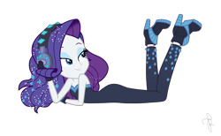 Size: 1756x1080 | Tagged: safe, artist:ilaria122, character:rarity, episode:the other side, g4, my little pony: equestria girls, my little pony:equestria girls, adorasexy, alternate hairstyle, ankle boots, ass, bare shoulders, beautisexy, bedroom eyes, bodysuit, boots, butt, clothing, cute, cutie mark on clothes, eyeshadow, female, gloves, headphones, high heel boots, high heels, looking back, makeup, music video, off shoulder, prone, rearity, sexy, shoes, simple background, sinfully sexy, sleeveless, smiling, sparkles, strapless, stupid sexy rarity, transparent background, unitard, vector