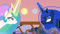 Size: 1280x720 | Tagged: safe, artist:forgalorga, character:princess celestia, character:princess luna, species:alicorn, species:pony, angry, balcony, cute, female, looking at each other, mare, moon, royal sisters, sisters, sun, sun vs moon, trollestia, tumblr