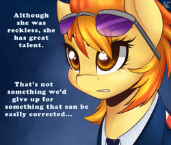 Size: 1280x1086 | Tagged: safe, artist:spittfireart, character:spitfire, alternate universe, clothing, glasses, implied lightning dust, text, uniform, what could have been