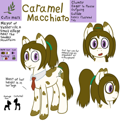 Size: 1000x1000 | Tagged: safe, artist:scraggleman, oc, oc only, oc:caramel macchiato, species:earth pony, species:pony, female, mare, necktie, pinto, ponytail, reference sheet, solo