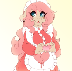 Size: 1275x1272 | Tagged: safe, artist:tolsticot, oc, oc only, oc:aime, species:anthro, species:deer, anthro oc, apron, barely pony related, clothing, female, heart eyes, heart hands, maid, original species, solo, wingding eyes