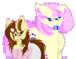 Size: 1024x802 | Tagged: safe, artist:vanillaswirl6, oc, oc only, oc:historic shine, oc:vanilla swirl, species:pony, bow, clothing, ear fluff, ear piercing, earring, fluffy, freckles, glasses, hair bow, jewelry, mouth hold, mug, pants, pencil, piercing, redraw, signature, simple background, sweater, transparent background, wolf pony