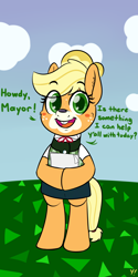Size: 1000x2000 | Tagged: safe, artist:yakoshi, character:applejack, animal crossing, bipedal, bucktooth, clothing, costume, crossover, female, isabelle, makeup, solo