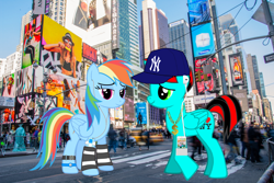 Size: 2048x1365 | Tagged: safe, artist:jawsandgumballfan24, character:rainbow dash, oc, oc:jawsandgumballfan24, species:alicorn, species:pegasus, species:pony, alicorn oc, bling, canon x oc, clothing, coca-cola, female, hat, i ❤️ ny, iphone, ipod, male, new york, new york city, new york yankees, pony creator, samsung, shipping, straight, times square