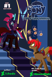 Size: 4750x7000 | Tagged: safe, artist:chedx, character:tempest shadow, oc, oc:time piece, comic:the storm kingdom, my little pony: the movie (2017), absurd resolution, adventure, alternate hairstyle, alternate timeline, alternate universe, comic, cover, cover art, crystal of light, fanfic, fanfic art, fantasy, general tempest shadow, original character do not steal, the bad guy wins