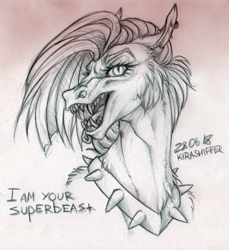 Size: 1024x1117 | Tagged: safe, artist:dementra369, oc, oc only, species:pony, bust, collar, ear piercing, fangs, female, mare, monochrome, open mouth, piercing, portrait, sketch, solo, spiked collar, traditional art