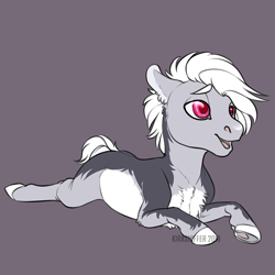 Size: 1024x1024 | Tagged: safe, artist:dementra369, oc, oc only, species:earth pony, species:pony, foal, open mouth, pale belly, prone, simple background, solo