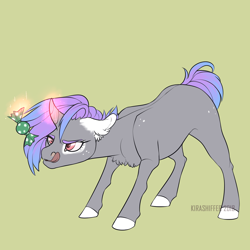 Size: 1024x1024 | Tagged: safe, artist:dementra369, oc, oc only, species:pony, species:unicorn, candy, eyes on the prize, female, filly, food, licking, licking lips, magic, simple background, solo, telekinesis, tongue out