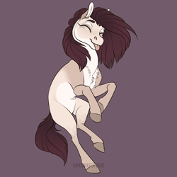 Size: 1024x1024 | Tagged: safe, artist:dementra369, oc, oc only, species:earth pony, species:pony, eyes closed, female, filly, happy, pale belly, simple background, solo, tongue out