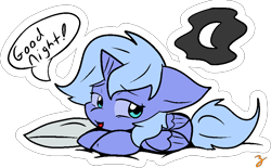 Size: 894x556 | Tagged: safe, artist:zutcha, character:princess luna, species:alicorn, species:pony, cutie mark, dialogue, female, filly, goodnight, pillow, simple background, sleepy, smol, solo, speech bubble, transparent background, woona, younger