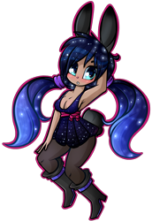 Size: 1280x1857 | Tagged: safe, artist:ashee, character:princess luna, species:human, armpits, bunny ears, bunny tail, female, humanized, kemonomimi, simple background, solo, transparent background