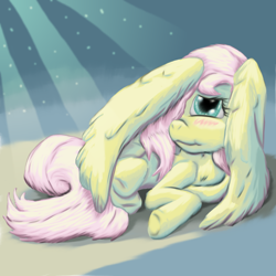 Size: 1584x1584 | Tagged: safe, artist:firefanatic, character:fluttershy, species:pegasus, species:pony, big wings, blushing, covering, cute, digital art, dimples, female, fluffy, mare, prone, shy, shyabetes, smiling, solo, wing covering, wings