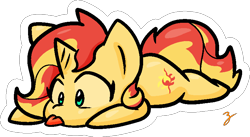 Size: 793x433 | Tagged: safe, artist:zutcha, character:sunset shimmer, species:pony, species:unicorn, my little pony:equestria girls, blep, cute, female, filly, lying down, shimmerbetes, silly, simple background, solo, tongue out, transparent background