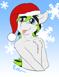 Size: 2550x3300 | Tagged: safe, artist:punk-pegasus, oc, oc only, oc:spaz, christmas, clothing, hat, holiday, santa hat, snow, snowflake, solo, tongue out